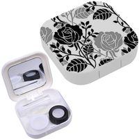Portable Contact Lens Case Box Travel Kit Mirror + Bottle + Tweezers Container Holder [ Flowers Roses ]