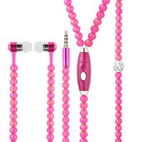 New Fashion Women Girl Rhinestone Jewelry Design Pearl Necklace Earphones,Super Bass HIFI Wired Earbuds Headphones with Mic Stereo Sound Music Earpiece for IOS and Android Smartphone (rose red)