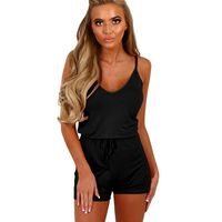 Hemlock Summer Vest Shorts, Women's Jumpsuit Romper Shorts Tee (L, Black)