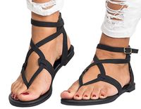 Women Cross Strap Flat Sandals Low Bottom Flip Flop Shoes Size 9 Beach Slippers Hemlock (US:8, Black)