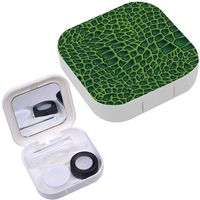 Portable Contact Lens Case Box Travel Kit Mirror + Bottle + Tweezers Container Holder [ Crocodile Leather Animal ]