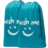 HOMEST 2 Pack XL Wash Me Travel Laundry Bag, Machine Washable Dirty Clothes Organizer, Large Enough to Hold 4 Loads of Laundry, Easy Fit a Laundry Hamper or Basket, Blue