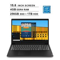 2019 Newest Lenovo Ideapad S145 15.6 Inch Laptop (Intel Celeron 4205U 1.8GHz, 4GB DDR4 RAM, 256GB SSD (Boot) + 1TB HDD, Intel UHD Graphics 610, WiFi, Bluetooth, HDMI, Windows 10 Home) (Black)