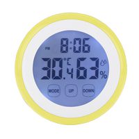LAFEINA Digital Thermometer Hygrometer Clock, Temperature Humidity Monitor Alarm Clock Touch Screen with Backlight Magnetic Back for Home Office Baby Room (Yellow)