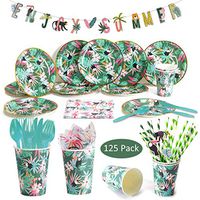 125 Pack Hawaiian Party Disposable Tableware Set, DreamJ Hawaiian Luau Party Supplies with Plates, Banner, Forks, Cups and Napkins Perfect for Birthdays and Summer Luau Serves 12