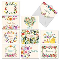Thank You and Gratitude Cards (Box of 10), All Occasions ‘Grateful Greetings' Note Cards, Stationery Set for Weddings, Baby Showers, Thanksgiving 4 x 5.12 inch M2364TYG