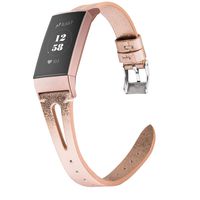 Wearlizer Rose Gold Leather Band Compatible with Fitbit Charge 3 Bands for Women Men, Leather Replacement Band Assesories Strap X Type Bracelet for Fitbit Charge 3