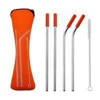 AINAAN Latest model Set of 4 Pieces Stainless Steel Straws,Reusable，With Cleaning Brush and Zipper Pouch Bag, 8.5 inch, Orange