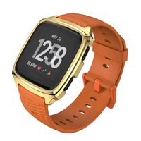 MIJOBS Sport Bands Compatible Fitbit Versa/Lite/SE, Silicone Breathable Strap Replacement Wristbands Water Resistant Fitness Straps Accessories for Women Men (GT, Orange + Gold)