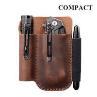EDC Leather Pocket Pouch, Knife Organizer Pouch, Pocket Slip, EDC Carrier, with Pen Loop, Everyday Carry Organizers, Full Grain Leather. Chestnut.