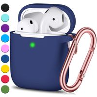 JINGCI Airpods Case, Full Protective Airpods Case Cover Silicone Airpods Case Keychain for Girls and Women, Soft Chargeable Headphone Case with Rose Gold Carabiner for AirPods 2 and 1, Midnight Blue