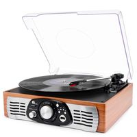 1byone Belt Drive 3 Speed Stereo Turntable with Built in Speakers, Natural Wood