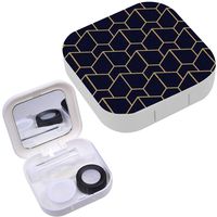 Portable Contact Lens Case Box Travel Kit Mirror + Bottle + Tweezers Container Holder [ Geometric Lines ]