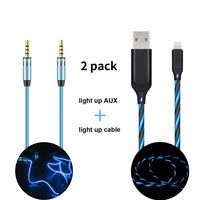 iChase Light Up Charging Cable (Advanced Current Visible Flowing EL LED Lights)-3ft, and Light Up AUX Cable (Blinks with The Beat of The Music)-3ft (Blue+AUX)