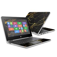 Mightyskins Skin Compatible with Hp Pavilion X360 11.6" (2016) Wrap Cover Sticker Skins Black Gold Marble