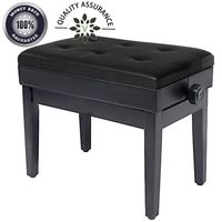 Adjustable Piano Bench Wooden Piano Stool with Music Storage & Height Adjustable- PU Leather and Solid Wood (Black)