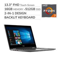 Dell 2-in-1 2019 Premium 13.3'' FHD Touch-Screen Laptop Notebook Computer, 4-Core AMD Ryzen 7 2.2 GHz, 16GB RAM, 512GB Solid State Drive, Backlit Keyboard, Wi-Fi, Bluetooth,Webcam, HDMI,No DVD,Win 10