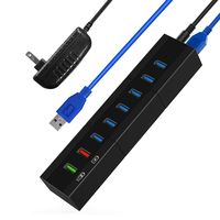 8-Port USB Hub, TOPESEL 36W 6 High Speed USB3.0 Data Transfer Ports, 1 BC1.2 and 1 Smart Charging Ports USB Hub USB Splitter with Power Adapter for PC, USB Flash Drives, Mouse and More (Black)