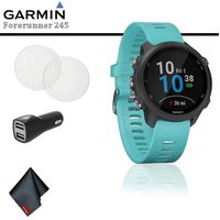 Garmin Forerunner 245 Music GPS Running Smartwatch (Aqua) + Car Adapter + Tempered Screen Protector + Cleaning Cloth
