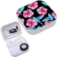 Portable Contact Lens Case Box Travel Kit Mirror + Bottle + Tweezers Container Holder [ Beautiful Floral Summer ]