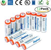 MaximalPower Premium Rechargeable AA Batteries, High Capacity 2600mAh NiMH AA Battery, Ultra AA Cell Battery (12x AA)