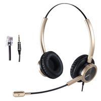 Telephone Headset RJ9 for Landlines Phone Office Headset with Noise Cancelling Microphone for Yealink Grandstream Snom Panasonic Plus 3.5mm Connector for iPhone Samsung