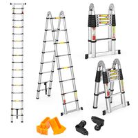 Finether 16.4ft Aluminum Telescoping Extension Ladder Portable Multi-Purpose Folding A-Frame Ladder with Hinges, 330lb Load Capacity for Home Loft Office，EN131 Certified