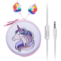 in Ear 3D Cute Cartoon Animal Unicorn Earbuds Headphones with Mic with Earphone Case Hands-Free (Purple)