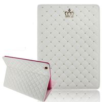 iPad Air Cover,Inspirationc iPad 5 Crown Pattern Heavy Duty Rugged Leather Flip Smart Cover for Apple iPad Air/iPad 5 Bling Diamond Protective Stand Case--White