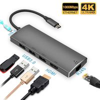 USB C HUB, Golvery 6-in-1 USB Type C to 4K HDMI Adapter with Gigabit Ethernet, Portable Aluminum Multiport Dongle w/USB-C 100W PD, 3 USB 3.0 Ports for MacBook Pro, Galaxy Note, Chromebook, XPS