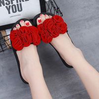 Hemlock Women Slipper Summer Sandals Flower Beach Flip Flops Shoes Slipper Home Flip Flops (US:6.5, Red)