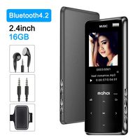 MP3 Player with Bluetooth 4.2 Jimwey 16GB Portable Lossless Digital Music Player with Earphone Armband 2.4-Inch Screen FM Radio Recorder Video Player Text Reading, Built-in Speaker, Touch Button
