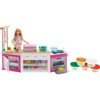  Barbie Kitchen Playset with Doll, Lights & Sounds, Food Molds, 5 Dough Colors and 20+ Accessories