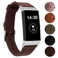 for Fitbit Charge 3 Bands - VOMA Genuine Leather Adjustable Replacement Sport Bands Wristbands Straps for Fitbit Charge 3 and Charge 3 SE Women Men Small Large Chocolate Brown