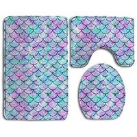 CGHVS Sparkling Mermaid Scales Family Flannel Non-Slip Bathroom Rug Mats Set 3 Piece Washable