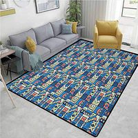 Plaid Bath Mats Carpet, Print with Tribal Folk Traditional Motifs Hand Drawn Style Indigenous Art Elements, Durable Rugs - Living, Dinning, Office, Rooms & Bedrrom, Hallway Carpet(6'x 9') Multicolor