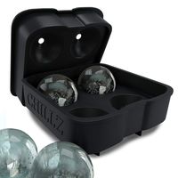 Chillz Ice Ball Maker Mold - Black Flexible Silicone Ice Tray - Molds 4 X 4.5cm Round Ice Ball Spheres