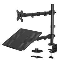 Laptop Monitor Stand with Keyboard Tray, Adjustable Desk Mount Laptop Holder with Clamp and Grommet Mounting Base for 13 to 27 Inch LCD Computer Screens Up to 22lbs, Notebook up to 15.6", Black
