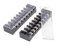 Terminal Strip, 2Pcs 8 Position Double Rows Wire Block Barrier Screw Terminal Covered Strip 600V 25A TB 2508