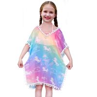 Sylfairy Unicorn Cover Up for Girls Rainbow Swimwear Coverups Swimsuit Beach Dress Top with Pompom Tassel(Rainbow,3-6years)