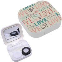 Portable Contact Lens Case Box Travel Kit Mirror + Bottle + Tweezers Container Holder [ Words Love Freehand ]
