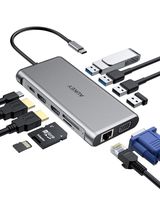AUKEY USB C Hub 12-in-1 Type C Hub with Ethernet,Dual 4K HDMI,VGA,2 USB 3.0,2 USB 2.0,100W PD,USB-C Data Port and SD/TF Card Reader Docking Station Compatible with MacBook Pro and Other USB-C Laptops