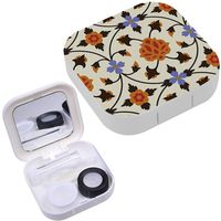 Portable Contact Lens Case Box Travel Kit Mirror + Bottle + Tweezers Container Holder [ Arabic Floral ]