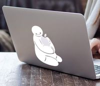 Baymax Big Hero 6 Die-cut Vinyl Decal Sticker compatible for Macbook laptop decal (White, Mac with glowing apple)