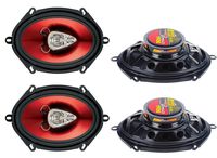 4) New BOSS CH5730 5x7" 600W 3-Way Car Coaxial Audio Stereo Speakers Red 2 PAIRS