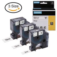 Replace Dymo Rhino Permanent Vinyl A18443 A18444 A18445 Label Tape Compatible with DYMO Rhino 4200,5000,5200,6000,RhinoPro Label Maker,Industrial LabelWriter, Black on White,3/8"+1/2"+3/4"x18ft,3 Size