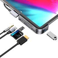 iPad Pro USB C Hub, iPad Pro 2018 Docking Station, Baseus 6-in-1 Aluminum iPad Pro Dongle USB Type-C Adapter with 4K HDMI, USB-C PD Charging, SD/Micro Card Reader, USB 3.0 & 3.5mm Headphone Jack