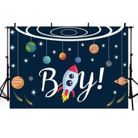 MEHOFOTO Space Baby Shower Photo Background Outer Space Solar System Planet Sprinkle Starry Sky Rocket It's A Boy Baby Shower Party Backdrops Banner for Photography 7x5ft