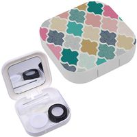 Portable Contact Lens Case Box Travel Kit Mirror + Bottle + Tweezers Container Holder [ Doodle Dots Geometric ]