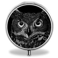 IMLONE Pill Organizer, Customized Black Owl Pill Boxes with 3 Components Metal Pill Container for Purse